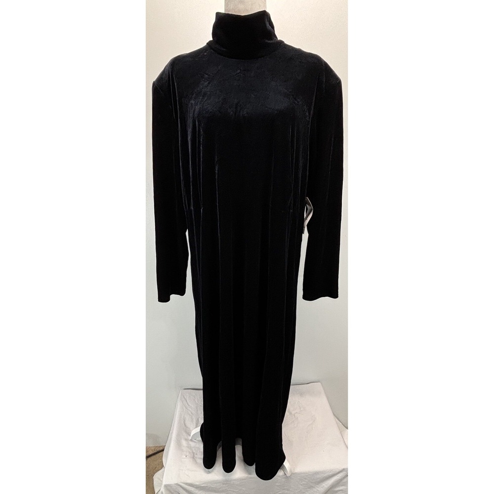 NEW! Vtg K.C. Spencer Black Velvet Velour Midi Dress Sz 24W Plus Stretch Modest